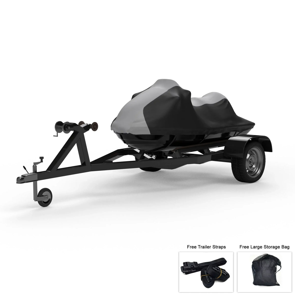Weatherproof Jet Ski Cover For KAWASAKI Jet Ski Ultra 300X 2007-2013 - GRAY / Black Color - All Weather - Trailerable - Protects from Rain, Sun, And More! Includes Trailer Straps And Storage Bag