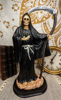 Ebros 12.75" Tall Holy Santa Muerte Holding Scythe in Black Tunic Robe Statue