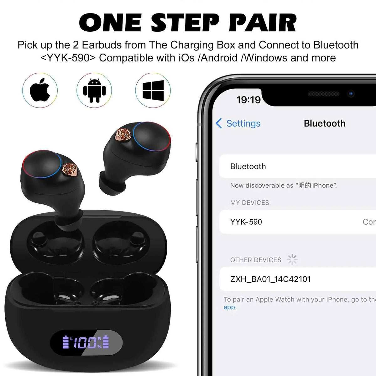 UrbanX True Wireless Bluetooth Earbuds + Charging Case, Black, Dual Connect, IPX5 Water Resistance, Bluetooth 5.2 Connection, Balanced, Bass Boost Compatible with Lenovo Tab P11 5G