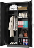 HOOMHIBIU Metal  Cabinets Locker with Locking Door  72'' Clothing Coat Steel Wardrobe Cabinet with Lock and Shelves for Office  Home  Garage  Employee  Freestanding (Black)