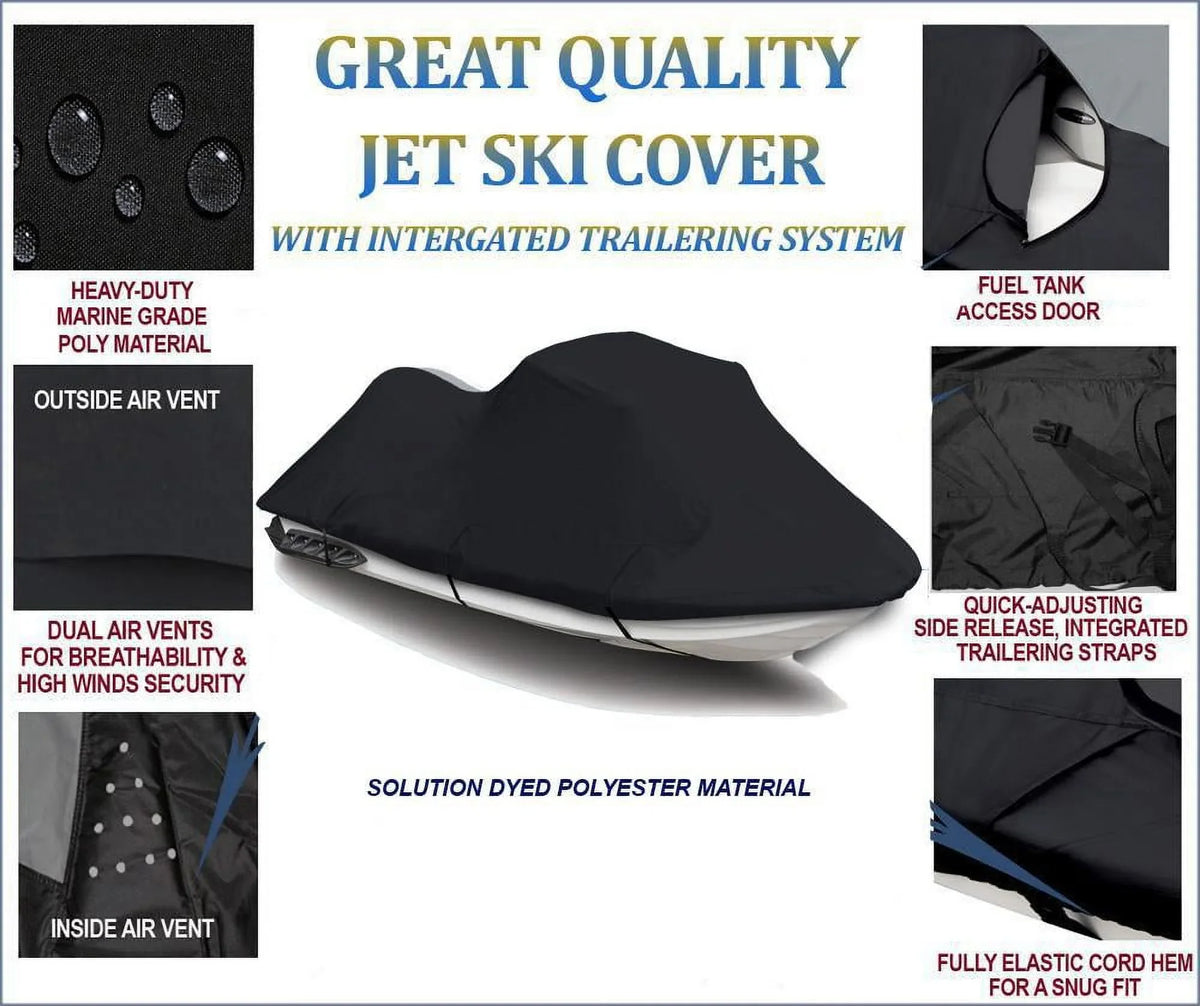 BLACK 600 DENIER JetSki Cover Compatible for Polaris Pro 1200 2000 2001 Jet Ski Cover 1-2 Seater