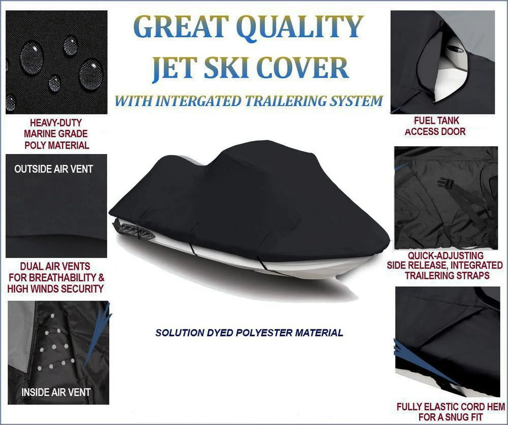 BLACK 600 DENIER JetSki Cover Compatible for PWC Jet Ski Cover Compatible for Kawasaki 750 STX 1994 1995 1996 1997 1998 Top of the line