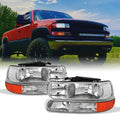 AKKON - For 00-06 Chevy Suburban | 99-02 Silverado | Tahoe Clear Headlights With Corner Bumper Lights Replacement Pair Set