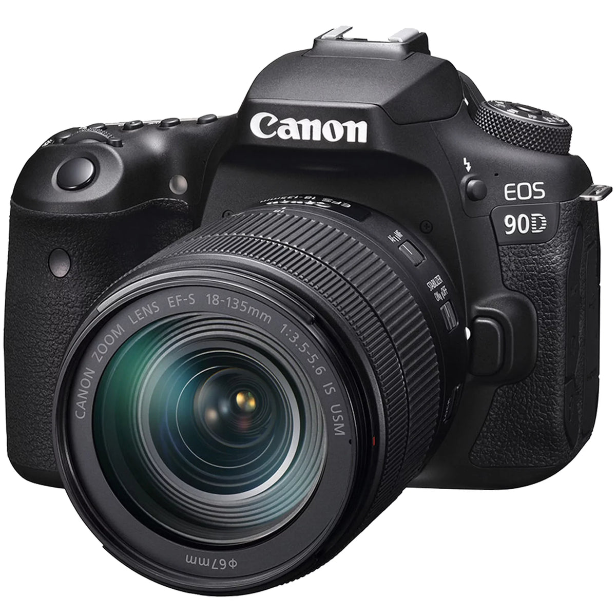 Canon EOS 90D DSLR Camera with 18-135mm IS USM Lens + SanDisk 32GB Card + Case + 3 Pieces Filter + Flash + ZeeTech Accessory Bundle
