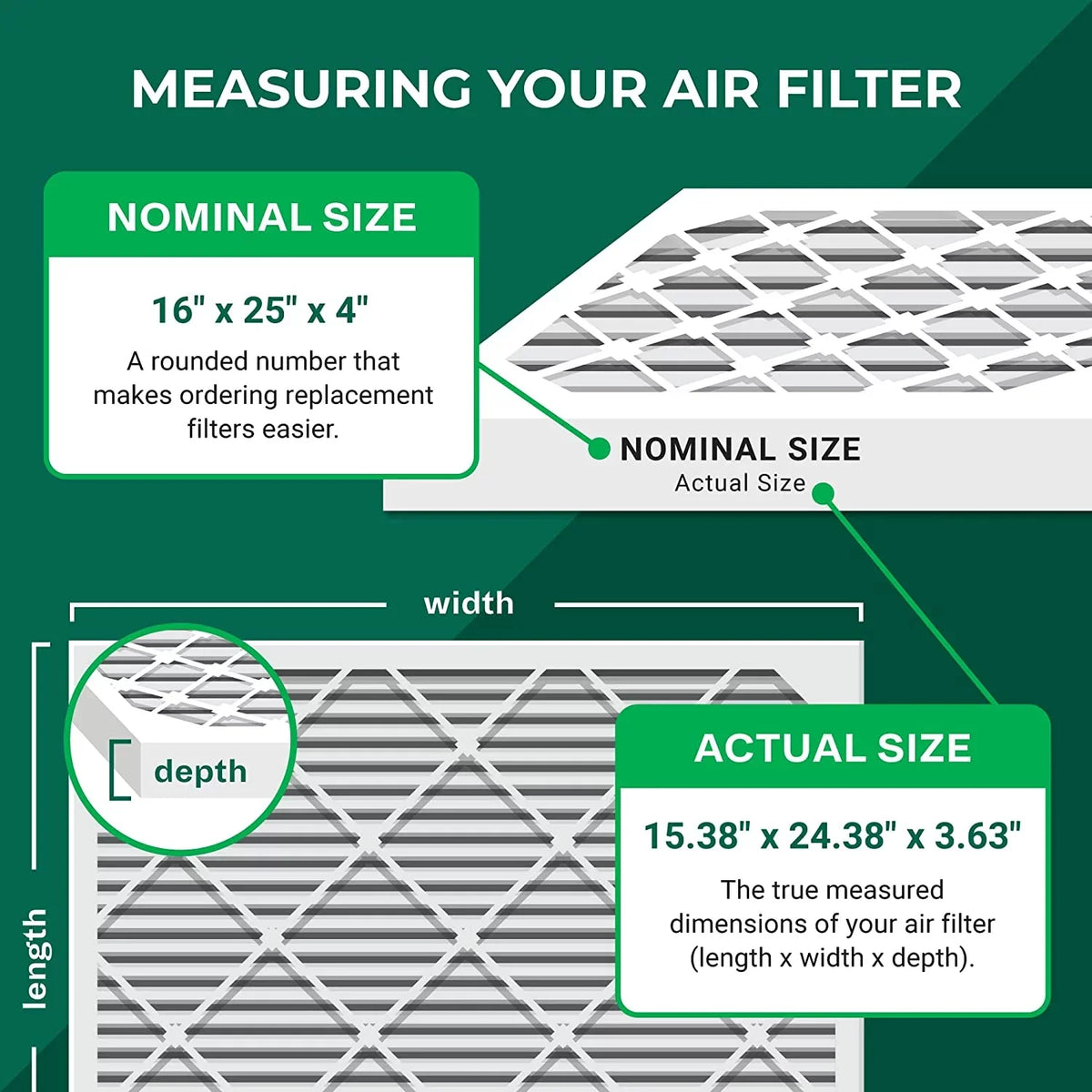 Filterbuy 16x25x4 MERV 8 Pleated HVAC AC Furnace Air Filters (6-Pack)