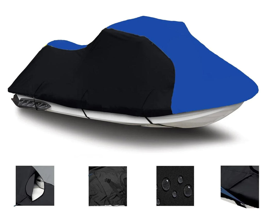 BLACK / BLUE HEAVY-DUTY, 600 DENIER Jet Ski PWC Watercraft Cover Compatible for Kawasaki Ultra LX 2007 2008 2009 2010 2011 2012 2013 2014 2015 2016 2017 2018 2019 2020 2021 2022