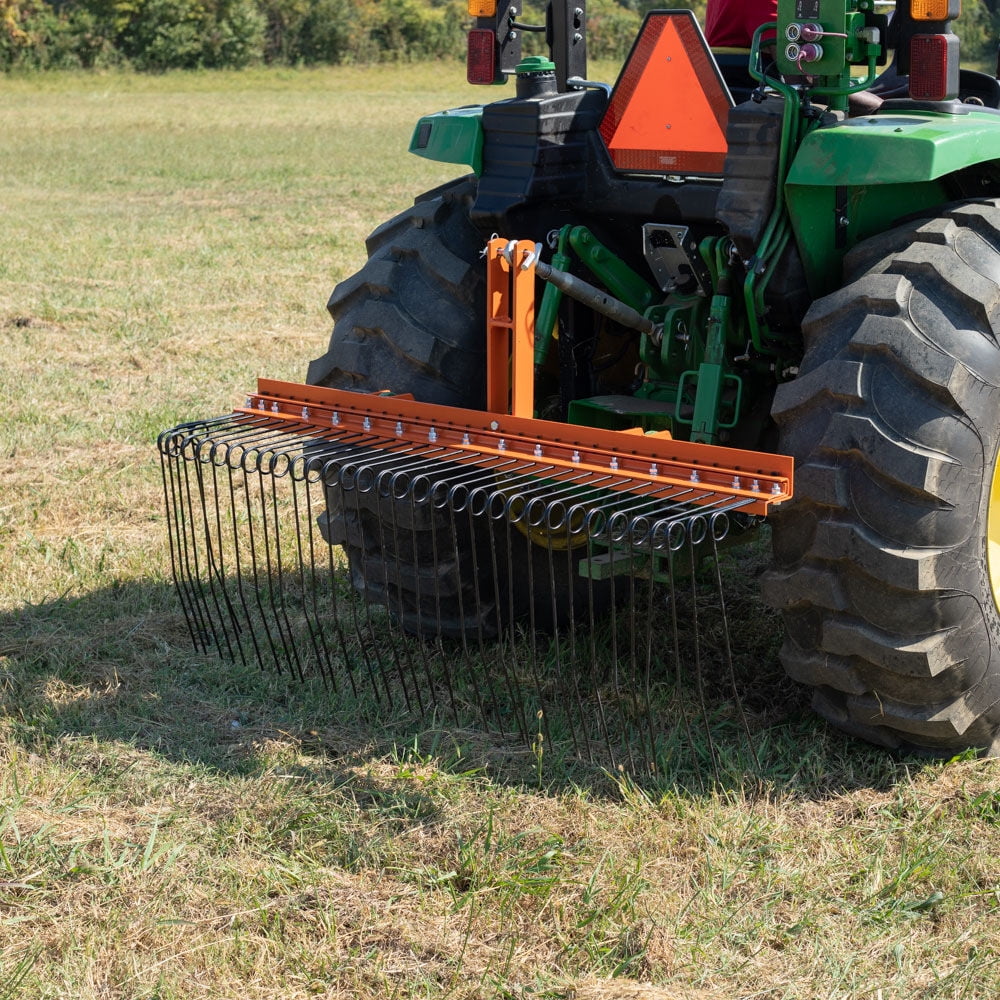Titan Attachments 3 Point 5 FT Pine Straw Needle Rake, Category 1 Tractors, Coil Spring Tines, Drag-Behind Landscape Rake