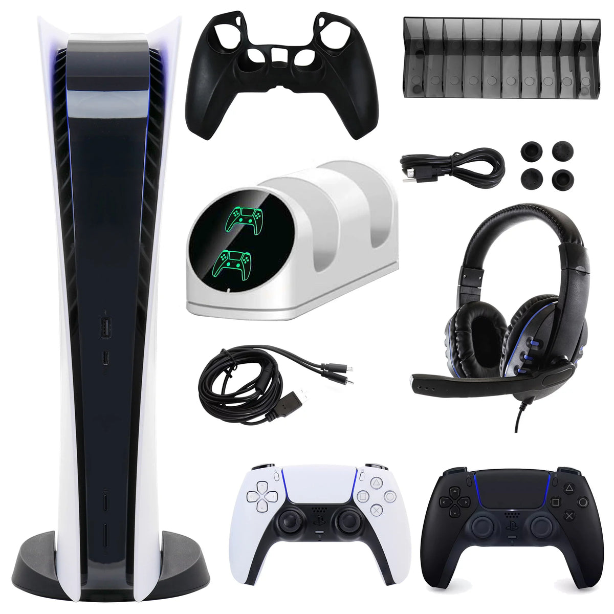 Sony PlayStation 5 Digital Console with Extra Black Dualsense Controller and Accessories Kit (PS5, PlayStation Digital Version)