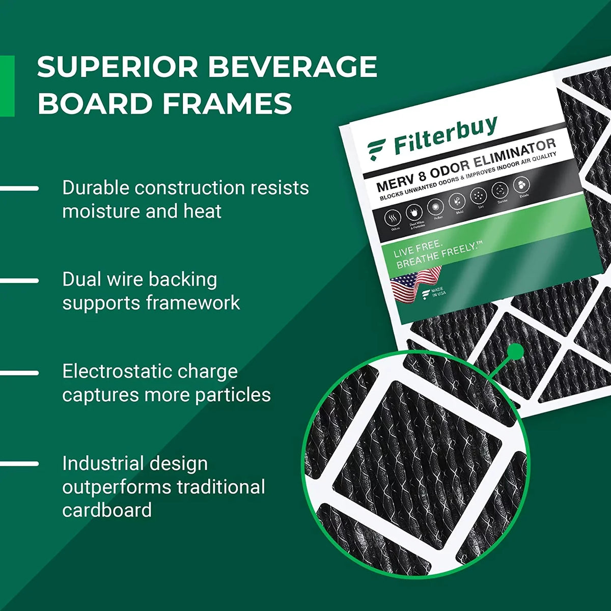 Filterbuy 16x24x1 MERV 8 Odor Eliminator Pleated HVAC AC Furnace Air Filters with Activated Carbon (2-Pack)