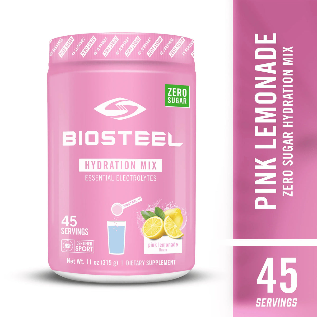 BioSteel Zero Sugar Hydration Mix, Great Tasting Hydration with 5 Essential Electrolytes, Pink Lemonade Flavor, 45 Servings per Tub