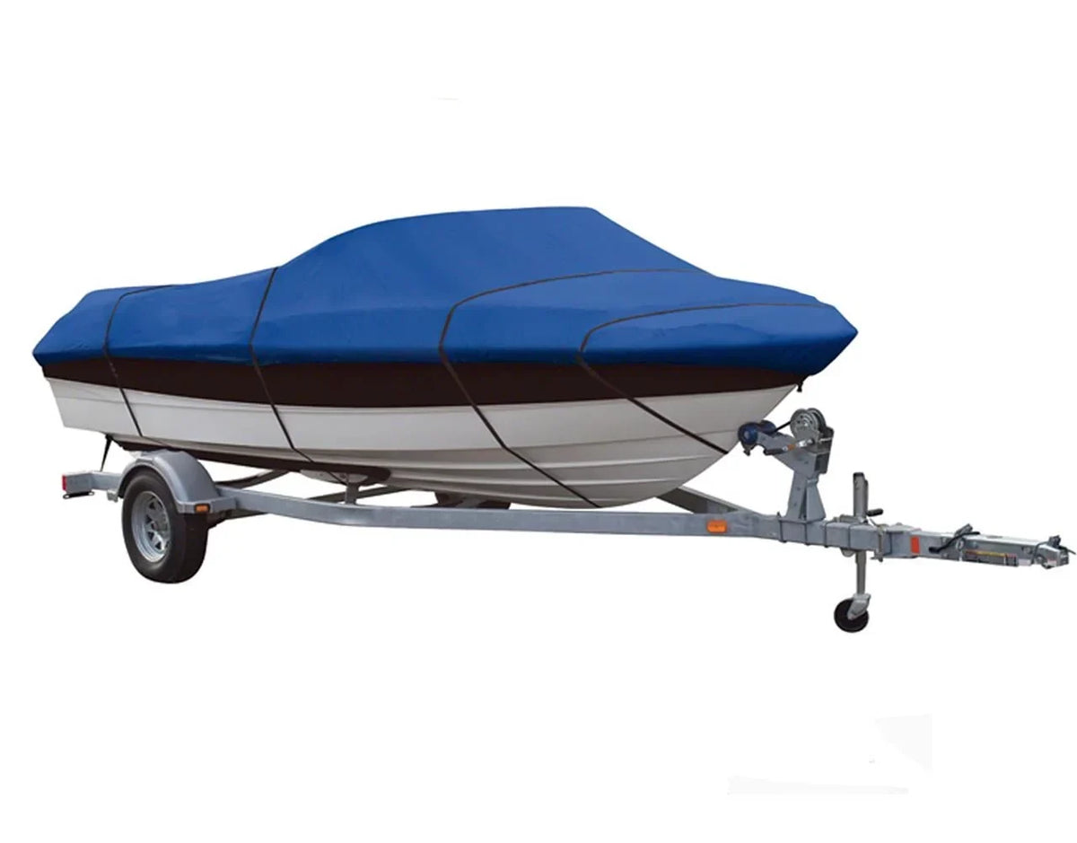BLUE, GREAT QUALITY BOAT COVER Compatible for Aluminum Bass Boat and V-Hull and Tri-Hull Bowrider 16'-17' Length, Beam width up to 90"