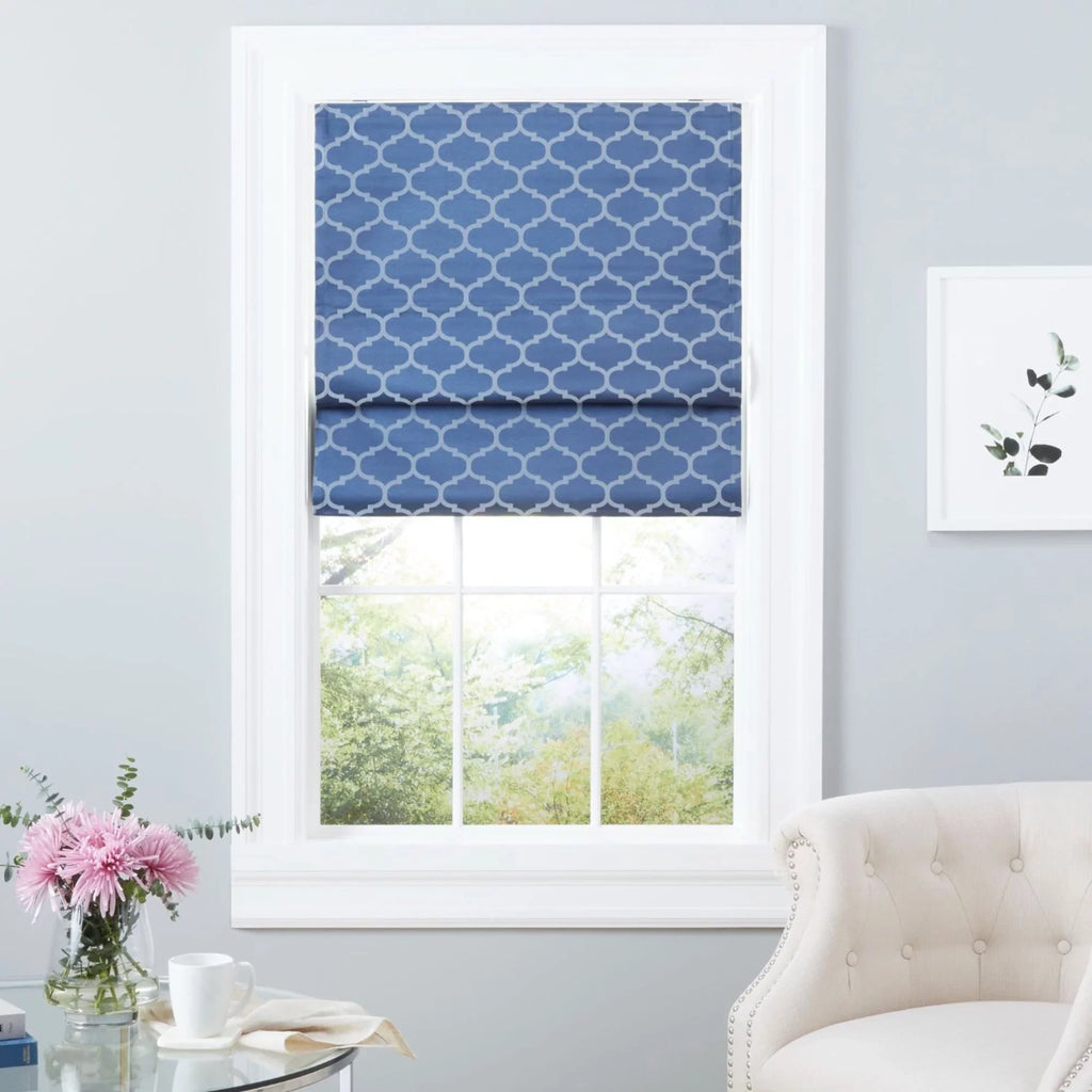 Exclusive Home Montague Trellis Total Blackout Roman Shade, 23"x64", Indigo
