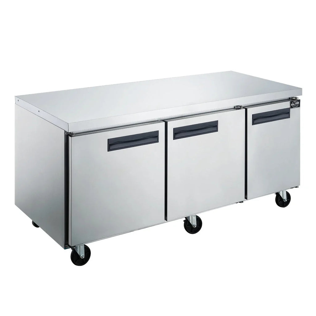 72 in. Three Door Undercounter Commercial Stainless Steel Refrigerator 18.96 cu. ft.